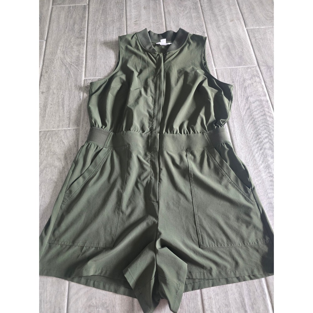 Athleta Womens Brooklyn Utility Romper Aspen Olive Green Sleeveless Zip Front 14 - Picture 2 of 8